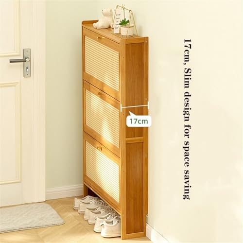 Slim Bamboo Shoe Storage Cabinet with Flip Drawers S283835