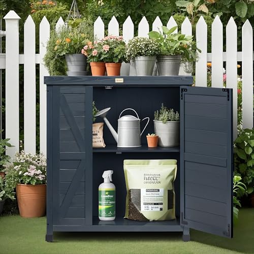 Outdoor Storage Cabinet with Metal Tabletop, 3 Adjustable Shelves R61534
