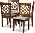 Grey Fabric Upholstered Walnut Brown Wood 4-Piece Dining Chair Set D948