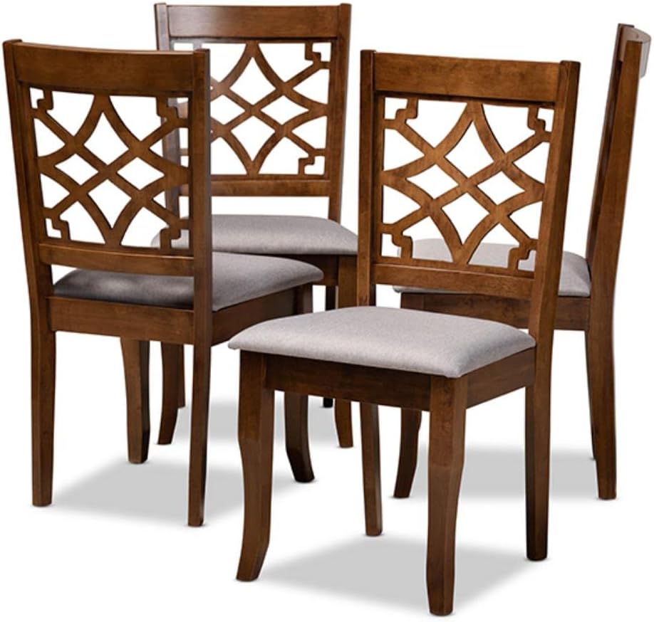 Grey Fabric Upholstered Walnut Brown Wood 4-Piece Dining Chair Set D948