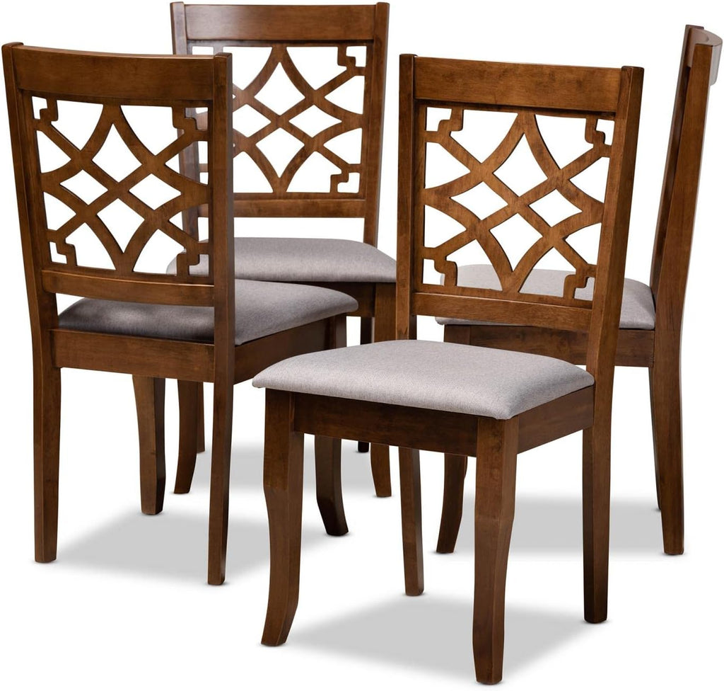 Grey Fabric Upholstered Walnut Brown Wood 4-Piece Dining Chair Set D948
