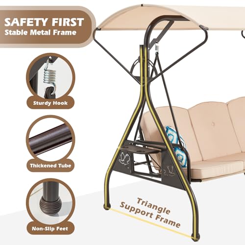 Green Patio Swing with Canopy 3 Seat with Stand O1021