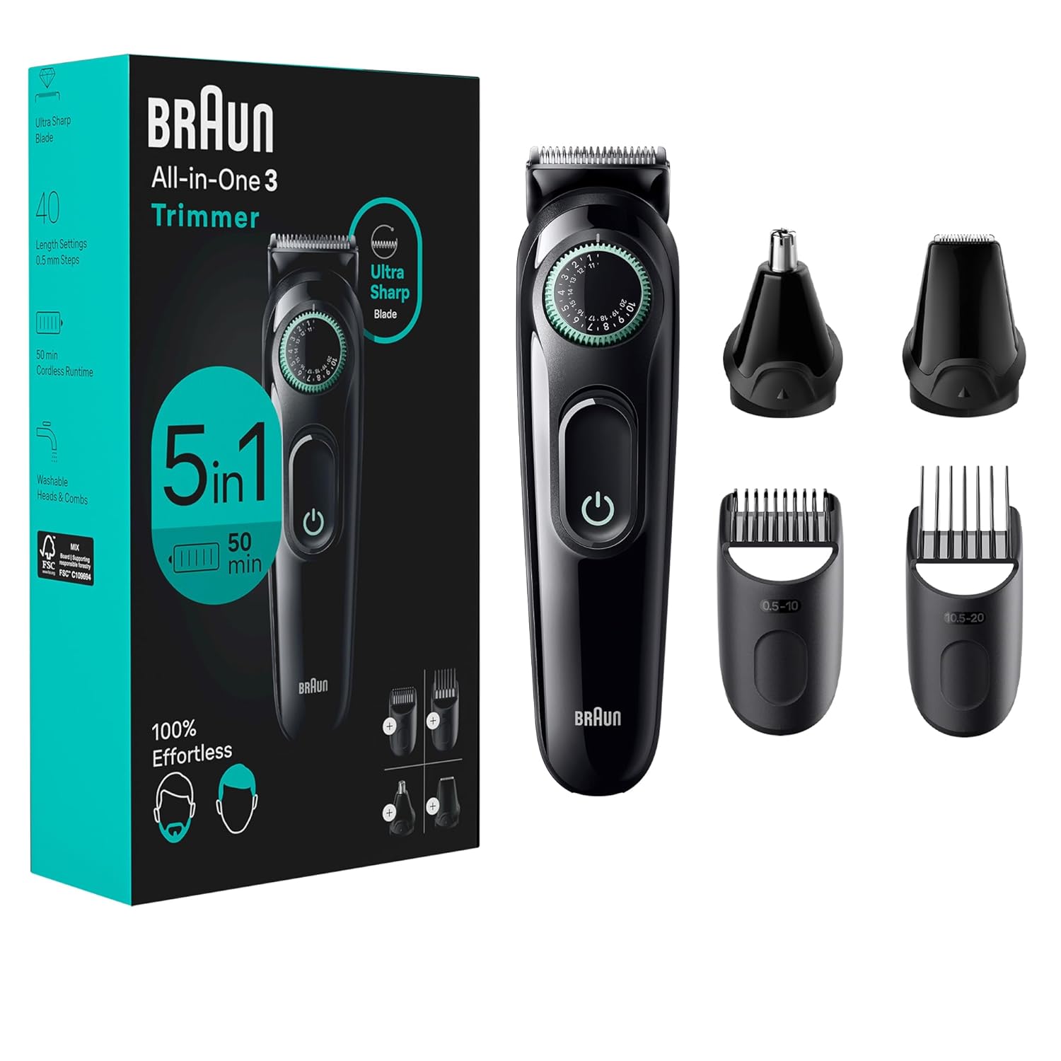 5-in-1 Trimmer for Men with Beard Trimmer, Ear & Nose Trimmer, Hair Clippers, Black Y3571