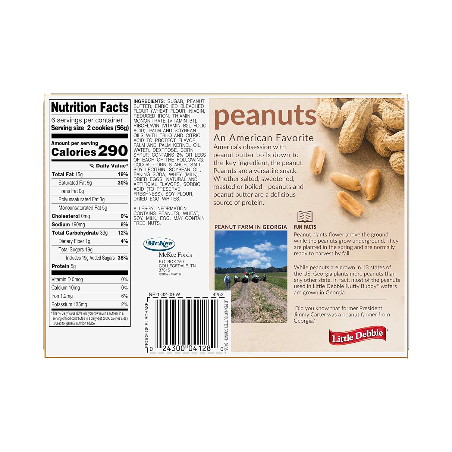 Peanut Butter Crunch Bars, 11.72 Oz Box, 6 Twin Wrapped Cookies, 12 Count G2027