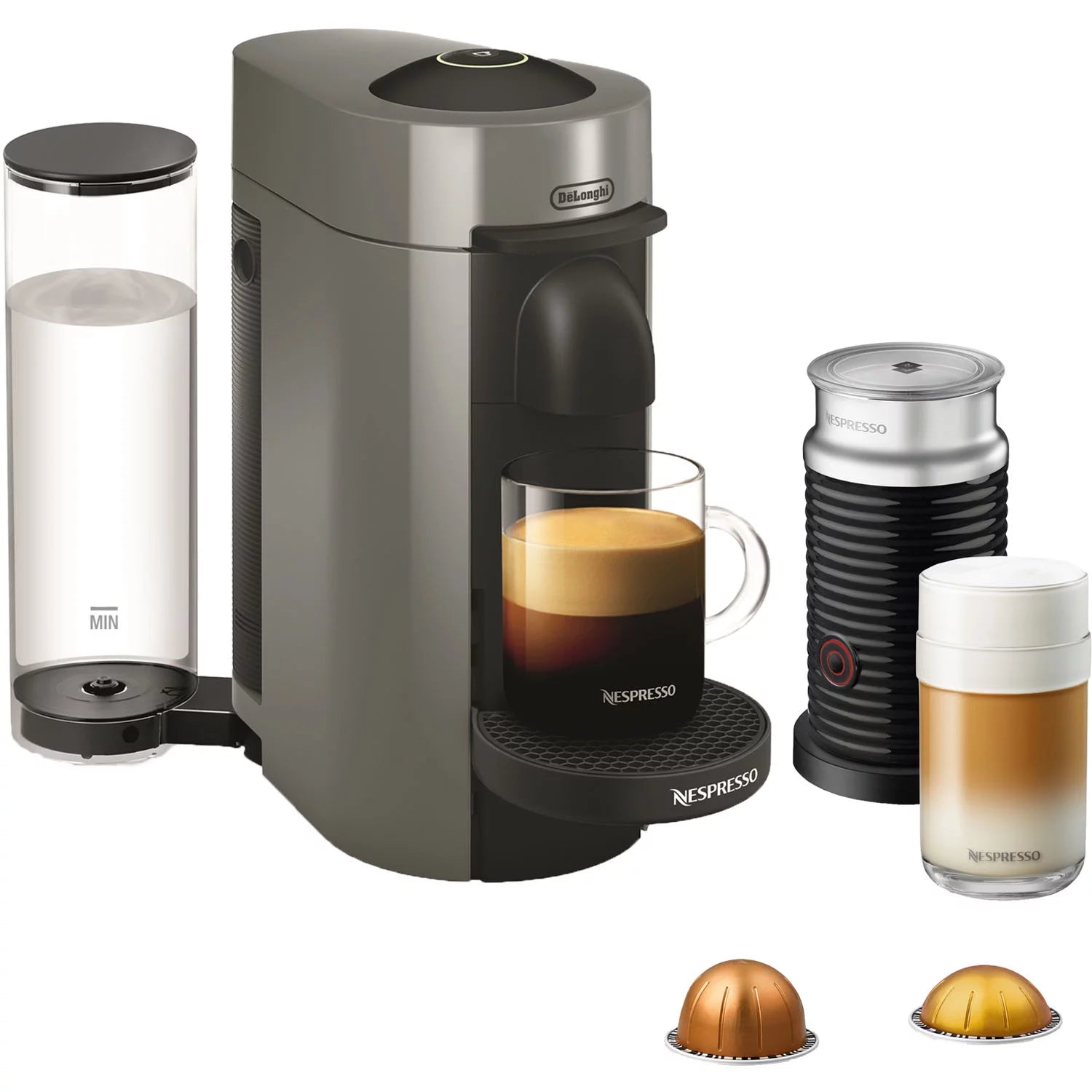 Gray Coffee and Espresso Machine with Aerocinno V4267