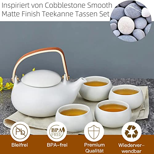 27 oz Ceramic Japanese Teapot with Fine Stainers and 4 Cups F940086