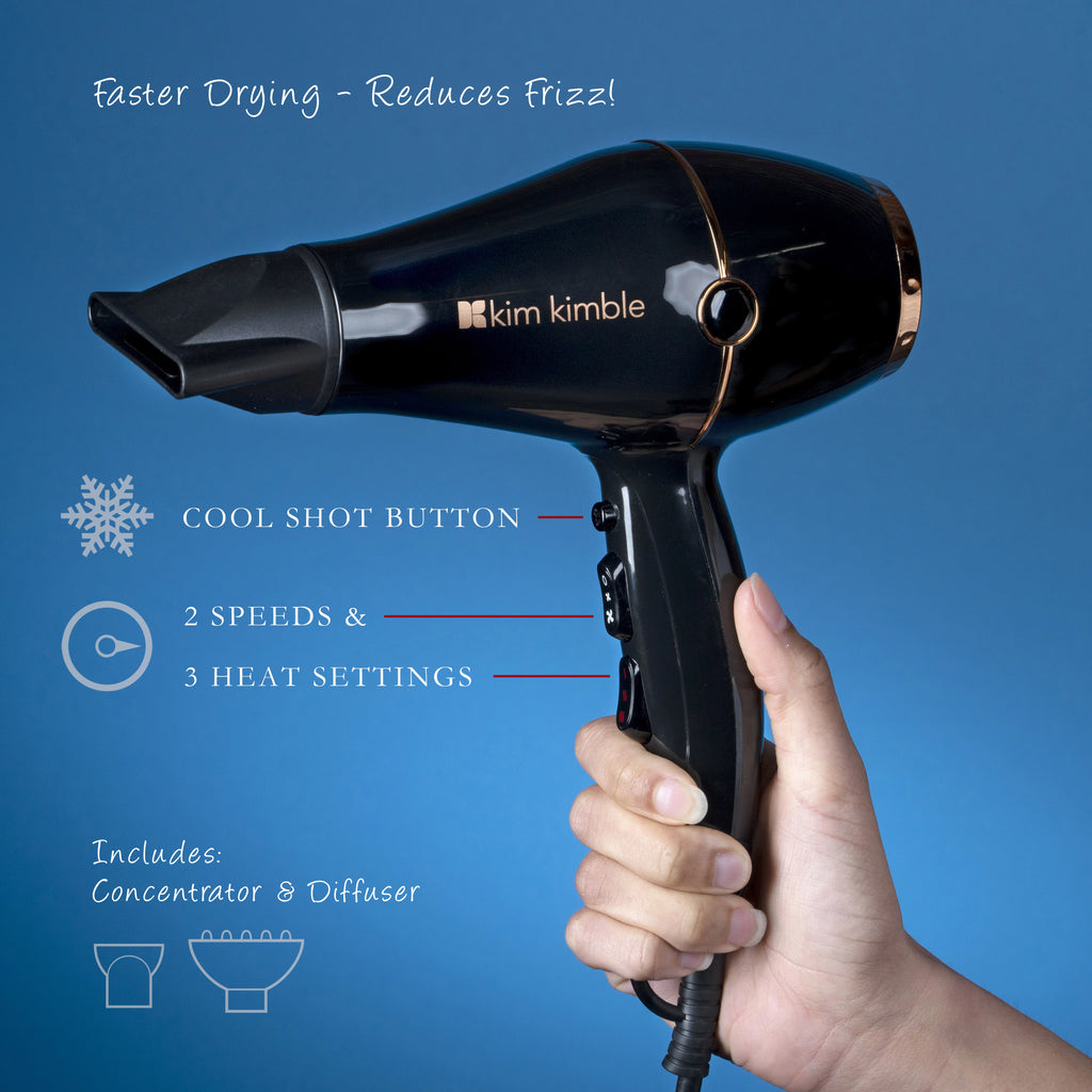 Black 1875W Pro Hair Dryer with Concentrator and Diffuser W5683