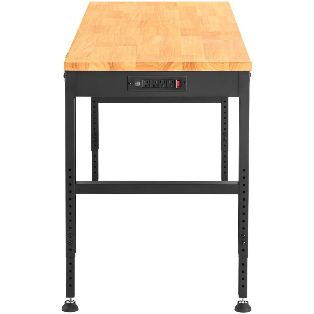 Adjustable Height Workbench with Power Outlets and Hardwood Top J13816
