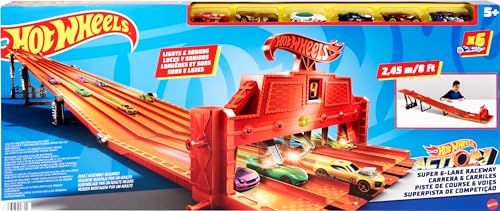 6-Lane Raceway Toy Car Track Set with 6 Cars C6849