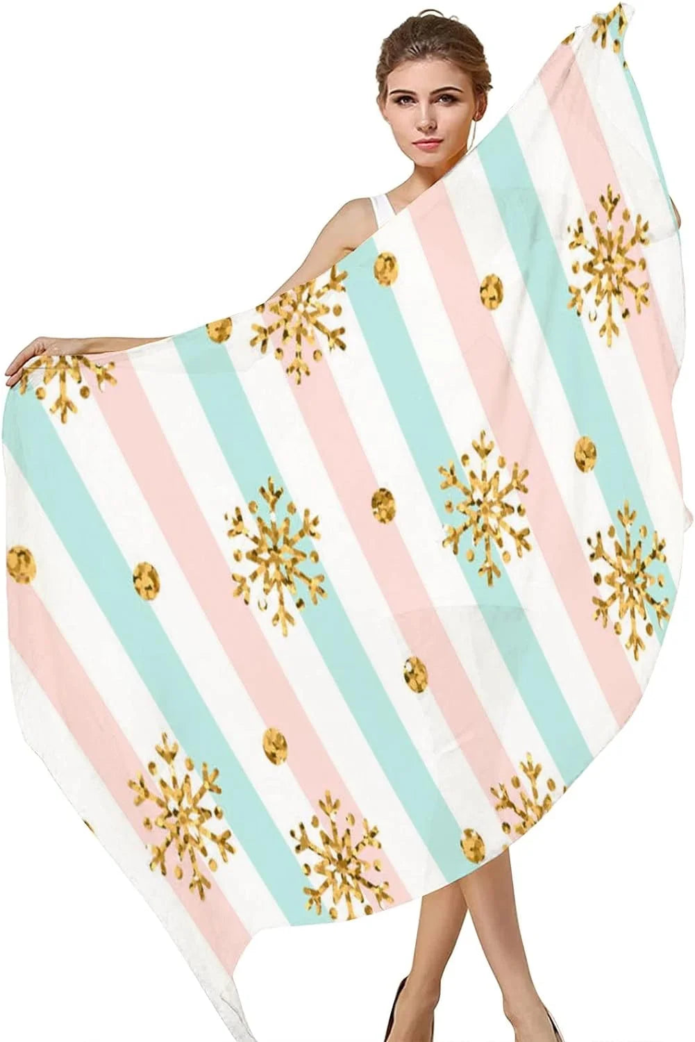 Gold Snowflake Long Silk Neck Scarf Lightweight Shawl Wrap Scarves D6223