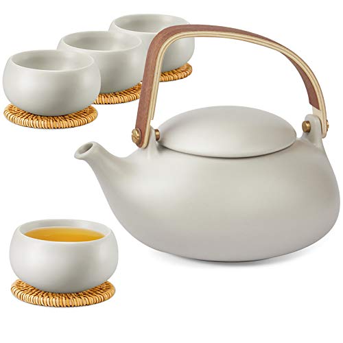 27 oz Ceramic Japanese Teapot with Fine Stainers and 4 Cups F940086