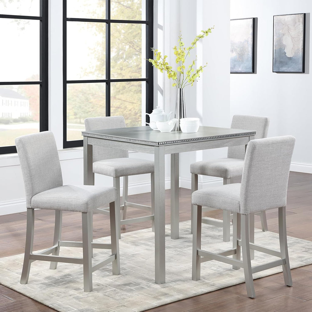 5-Piece Acacia Wood Counter Height Dining Table Set with 4 Upholstered-Seat Chairs B854