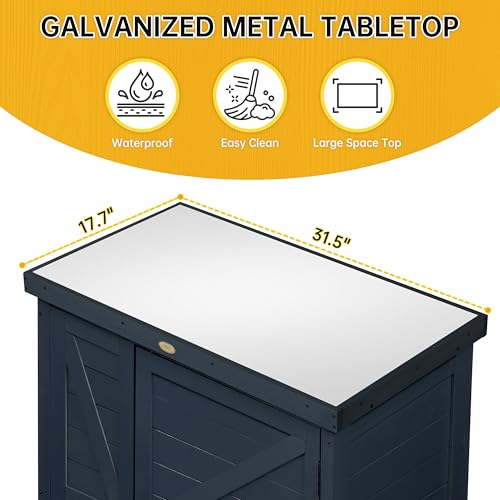 Outdoor Storage Cabinet with Metal Tabletop, 3 Adjustable Shelves R61534