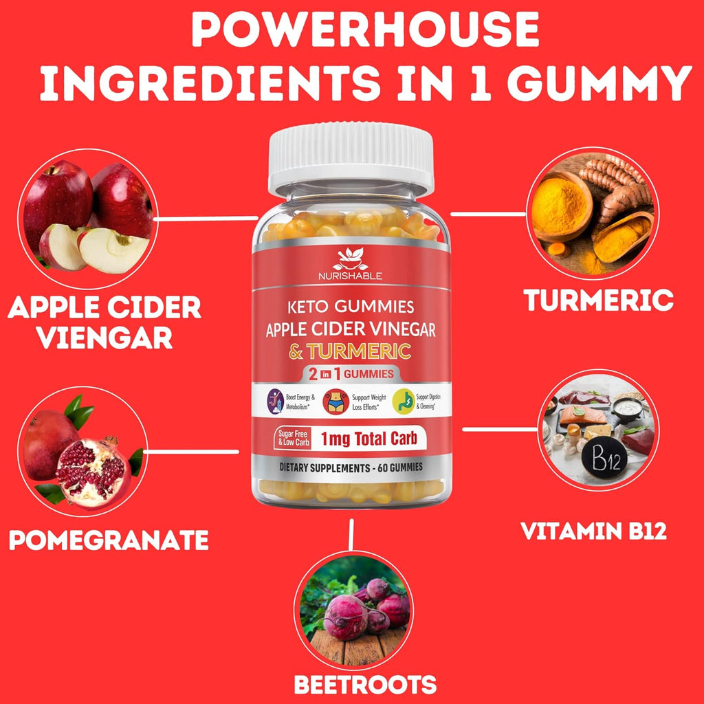 ACV Keto Gummies with Apple Cider Vinegar and Turmeric - 60 Gummies S781222