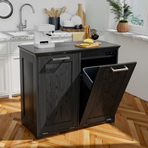 White 10-Gallon Wooden Tilt Out Trash Cabinet Y51313