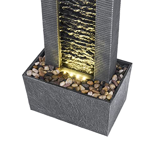 Gray Water Fountain with LED Lights and Pebble Stones, 29.25 inch Tall W272