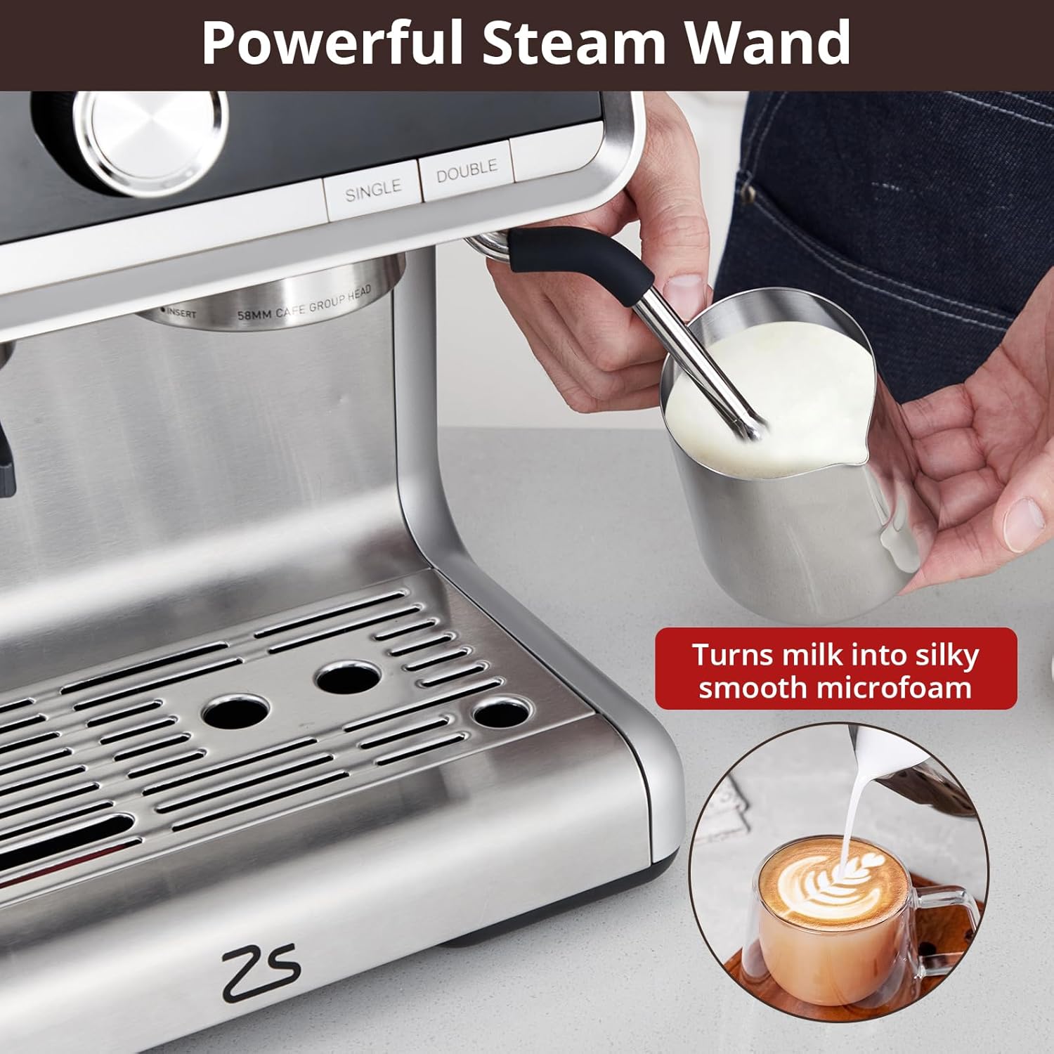 Stainless Steel Espresso Maker 20 Bar Pressure 2.8L Water Tank K9013