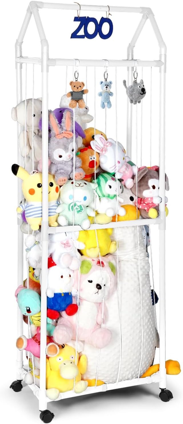 White Stuffed Animal Storage Zoo with Elastic Band and Net Z85658