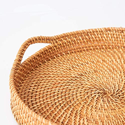Round Wicker Rattan Tray 18 inches Hand Woven Natural Serving Tray with Handles O282843