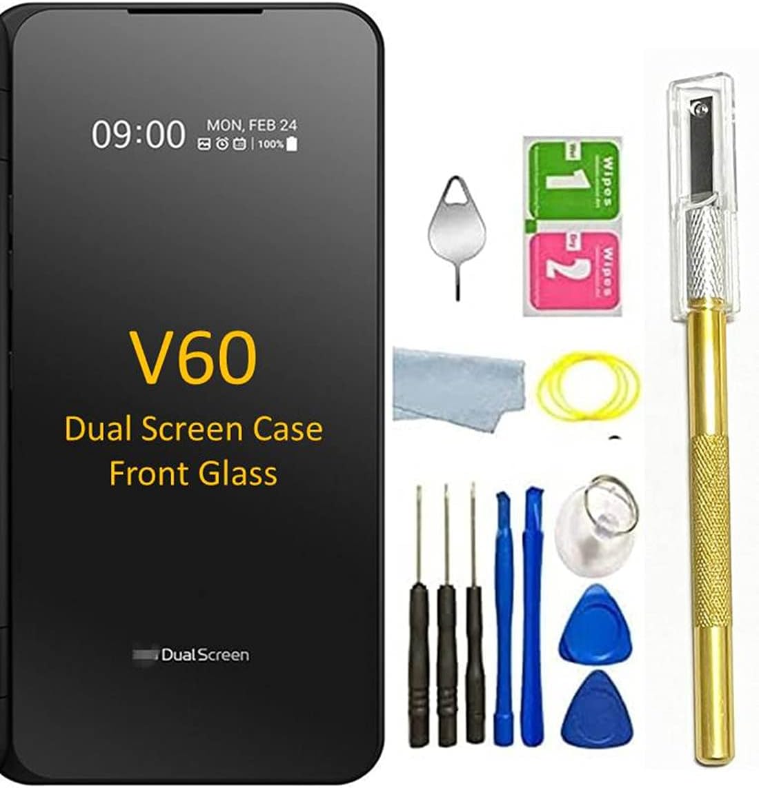 Black Front Glass Replacement with Pre-Installed Tape Parts Back Glass for LG V60 ThinQ Dual Screen H58219