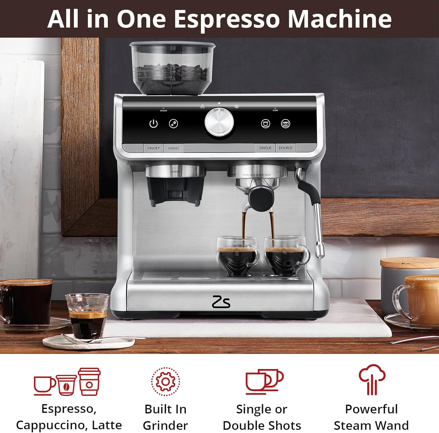 Stainless Steel Espresso Maker 20 Bar Pressure 2.8L Water Tank K9013