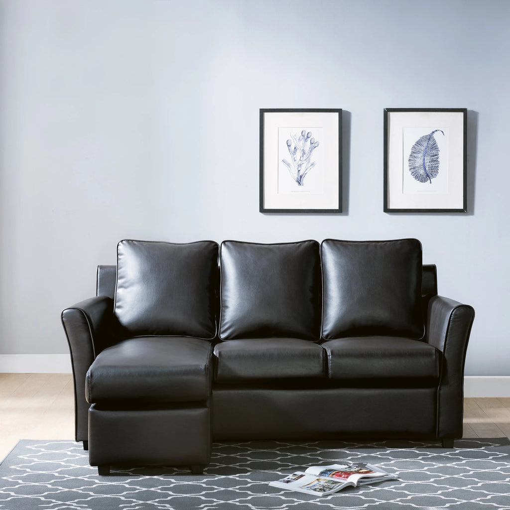 Dark Gray Faux Leather Sectional Sofa P254