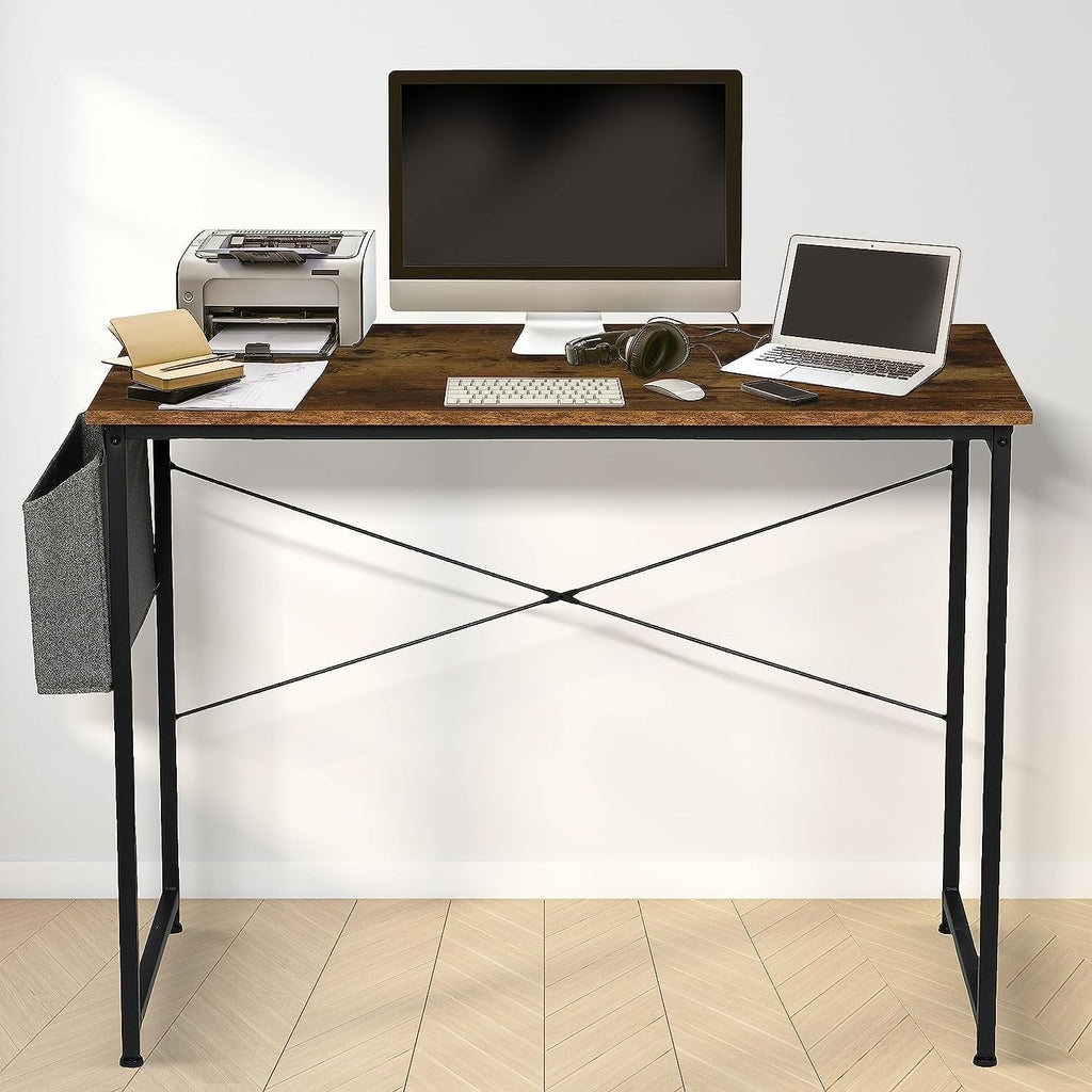 Brown 47 Inch Wooden Writing Desk with Storage Bag Y8908