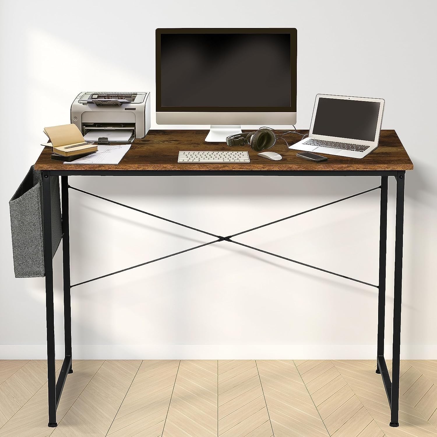 Brown 47 Inch Wooden Writing Desk with Storage Bag Y8908