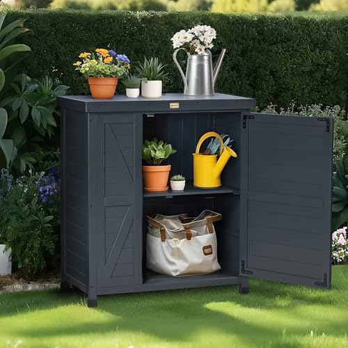 Outdoor Storage Cabinet with Metal Tabletop, 3 Adjustable Shelves R61534