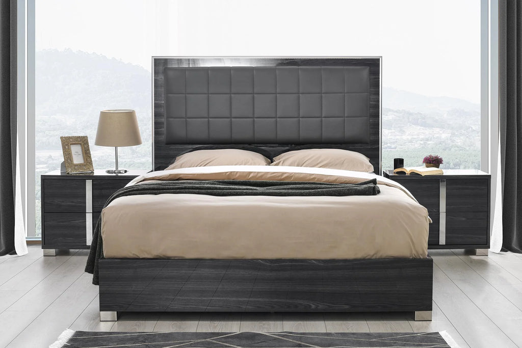 Gloss Grey Queen Bed with LED Light Q833