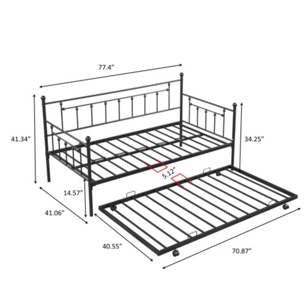 Black Metal Daybed with Trundle D110392