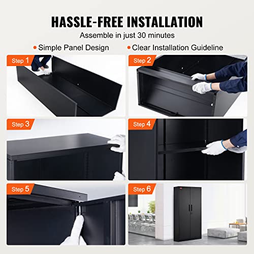 Black Metal Storage Cabinet with 2 Doors and 4 Adjustable Shelves V126