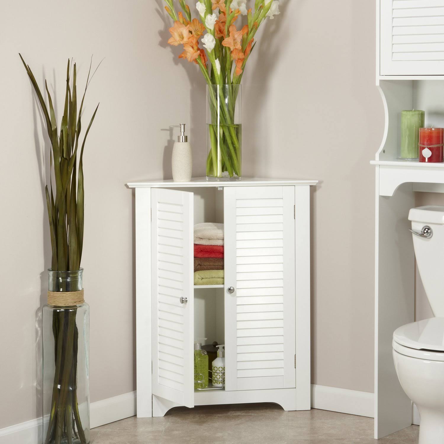 White 3-Shelf Corner Cabinet C176