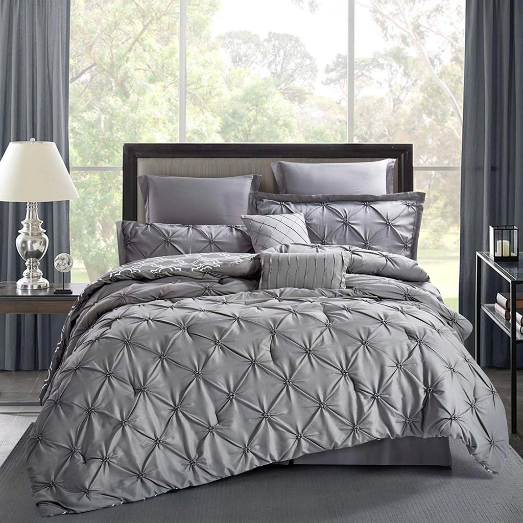 8 Piece Queen Grey Reversible Comforter Set B3957