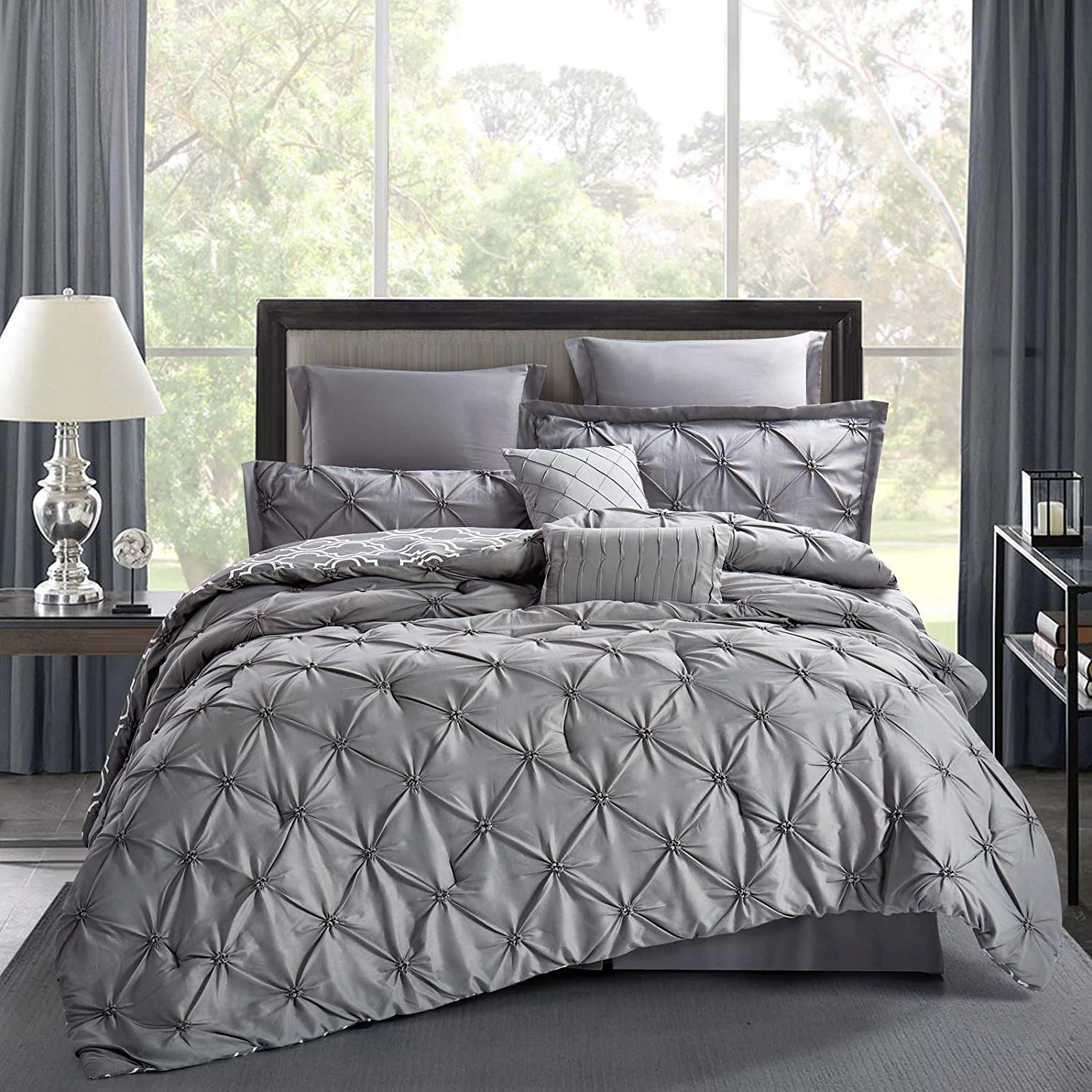 8 Piece Queen Grey Reversible Comforter Set B3957