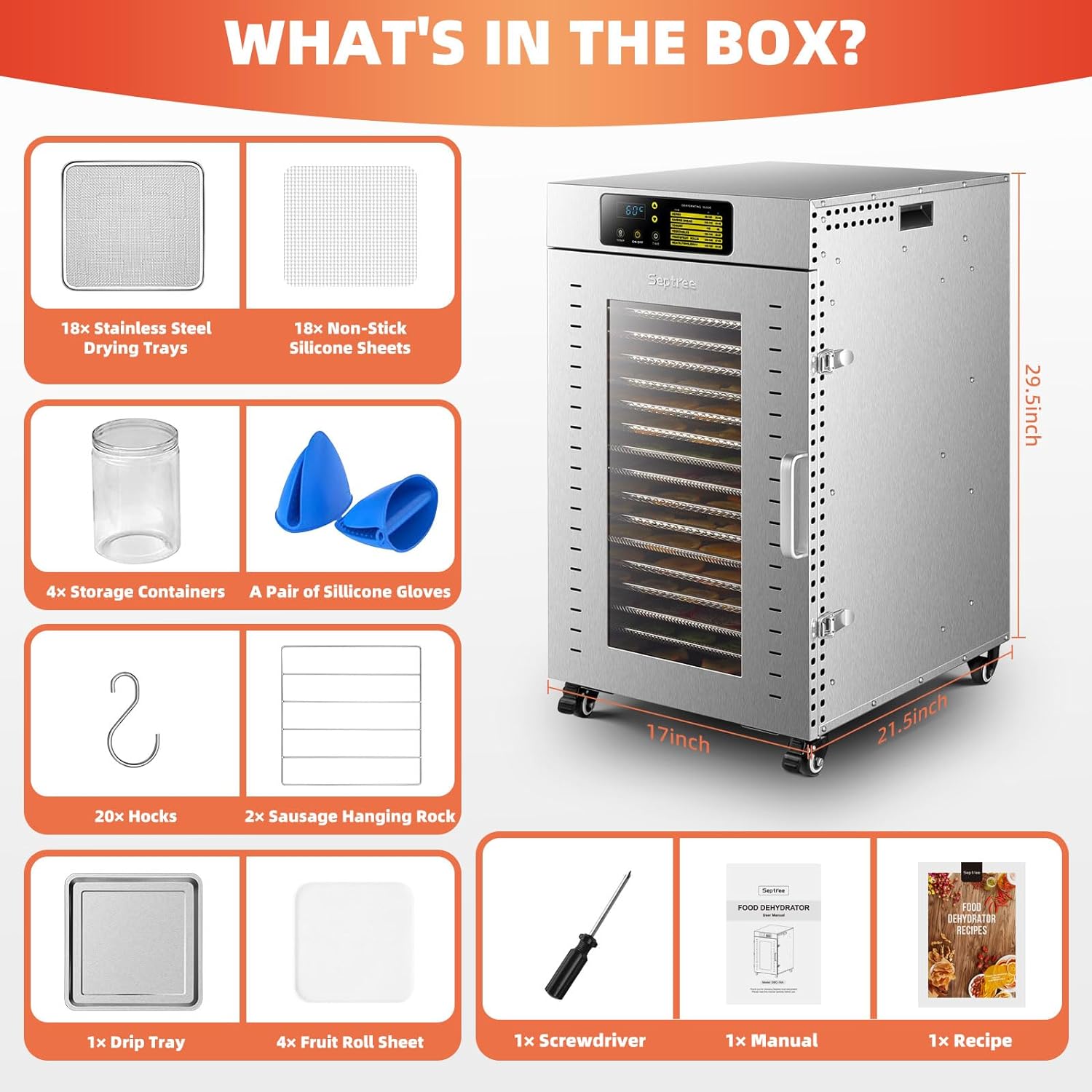 18 Trays Stainless Steel Commercial Food Dehydrator L430