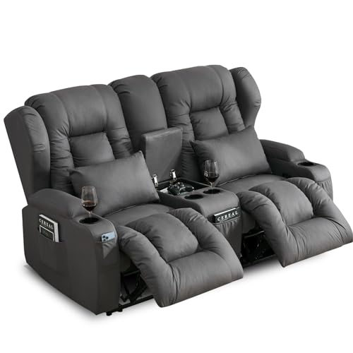 65" Manual Reclining Loveseat Sofa with Console and Cup Holders R10216