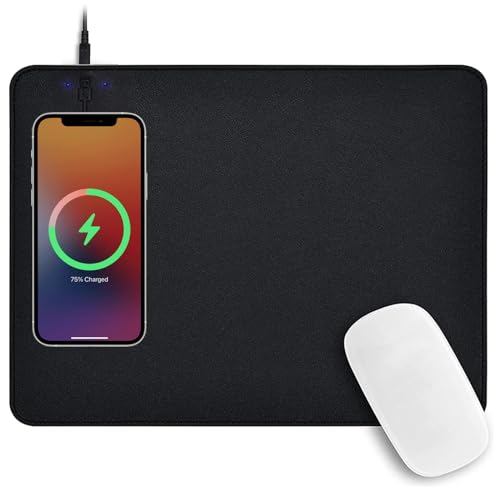 Black Leather Waterproof Large Desk Mat with Wireless Charger J3918