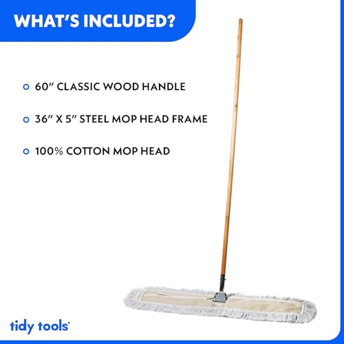 36 in. Cotton Reusable Dust Mop with Wooden Handle R828700