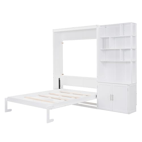 White Solid Wood Queen Size Murphy Bed with Desk G4823