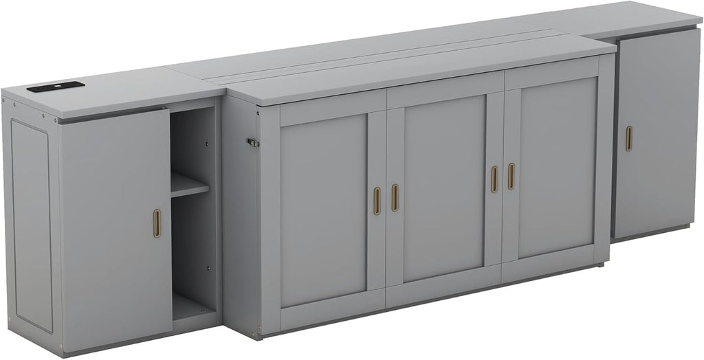Queen Size Gray Murphy Wall Bed with Shelves and Cabinets H996205