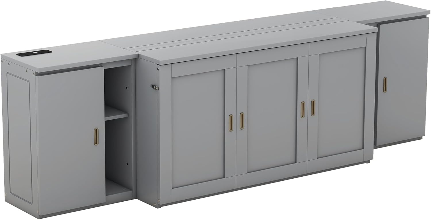 Queen Size Gray Murphy Wall Bed with Shelves and Cabinets H996205