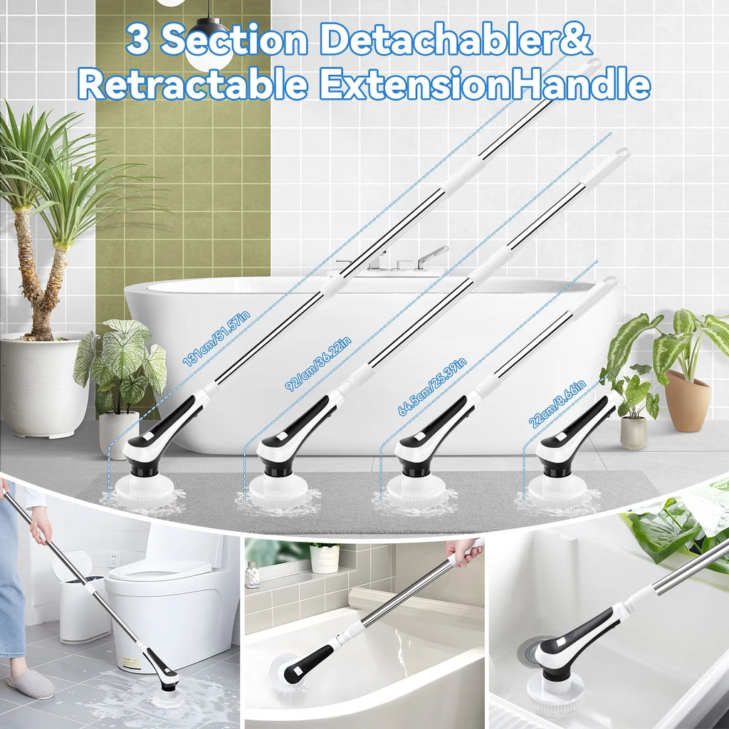 Electric Spin Scrubber with Extension Handle and 6 Replaceable Brush Heads U407202
