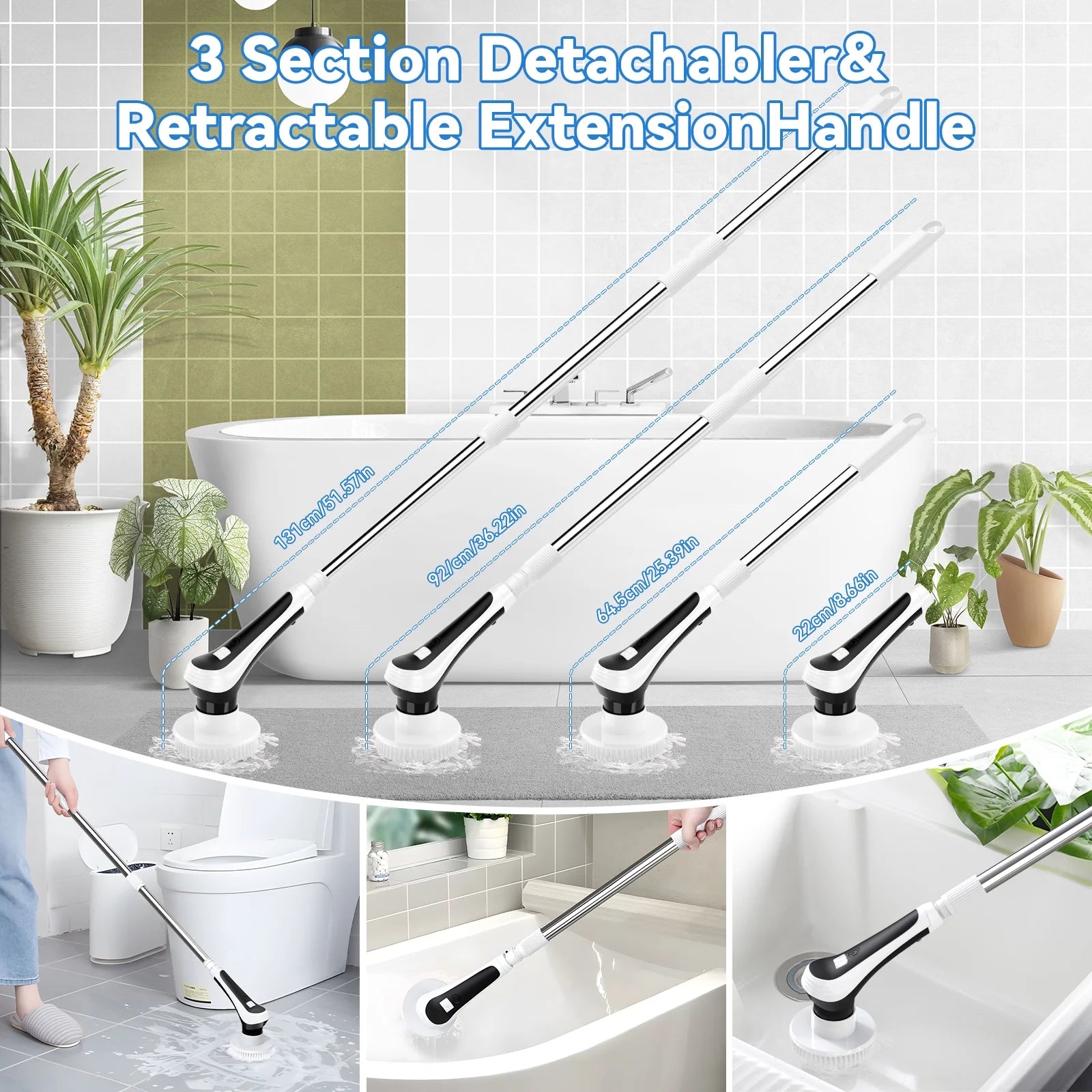 Electric Spin Scrubber with Extension Handle and 6 Replaceable Brush Heads U407202