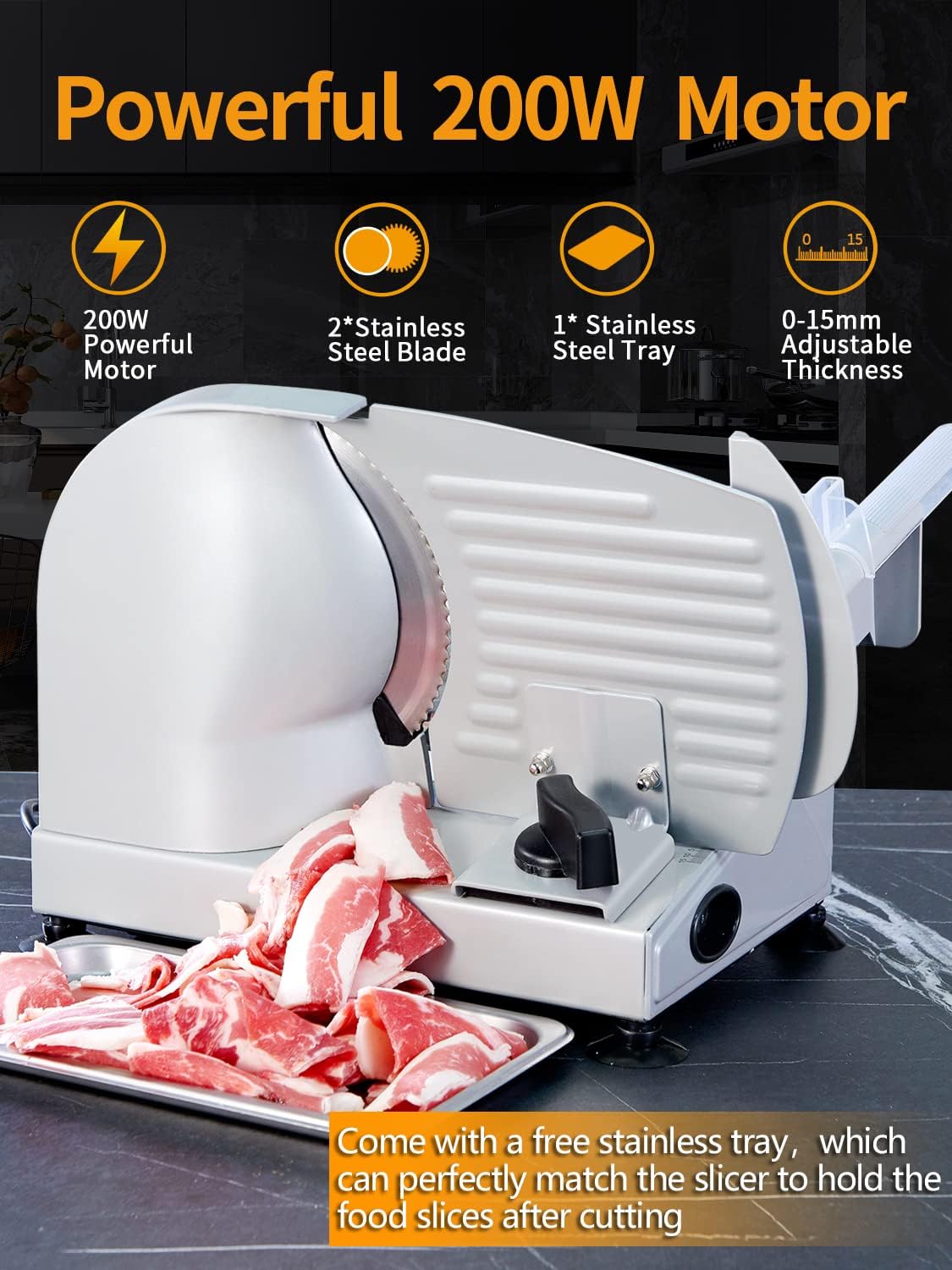 200W Electric Food Slicer with 7.5" Stainless Steel Blades O44459