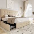 Light Grey Queen Size Platform Bed Frame with 4 Storage Drawers C349556