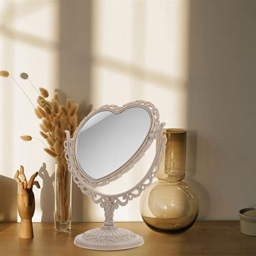White Heart Shaped Rotatable Vanity Desktop Mirror W8868