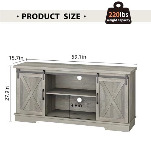 White TV Stand with Storage and Sliding Barn Doors F359