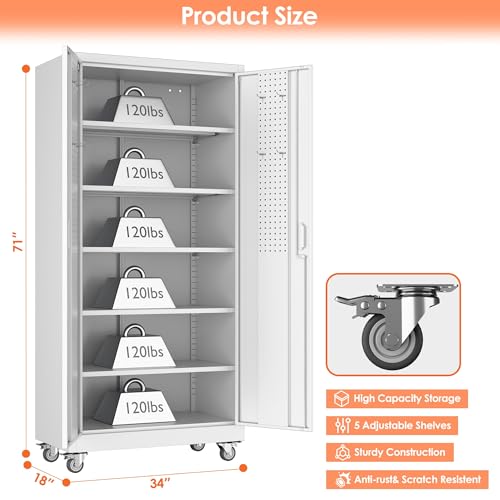 73" H Metal Storage Cabinet with Wheels and Locking Doors P646788