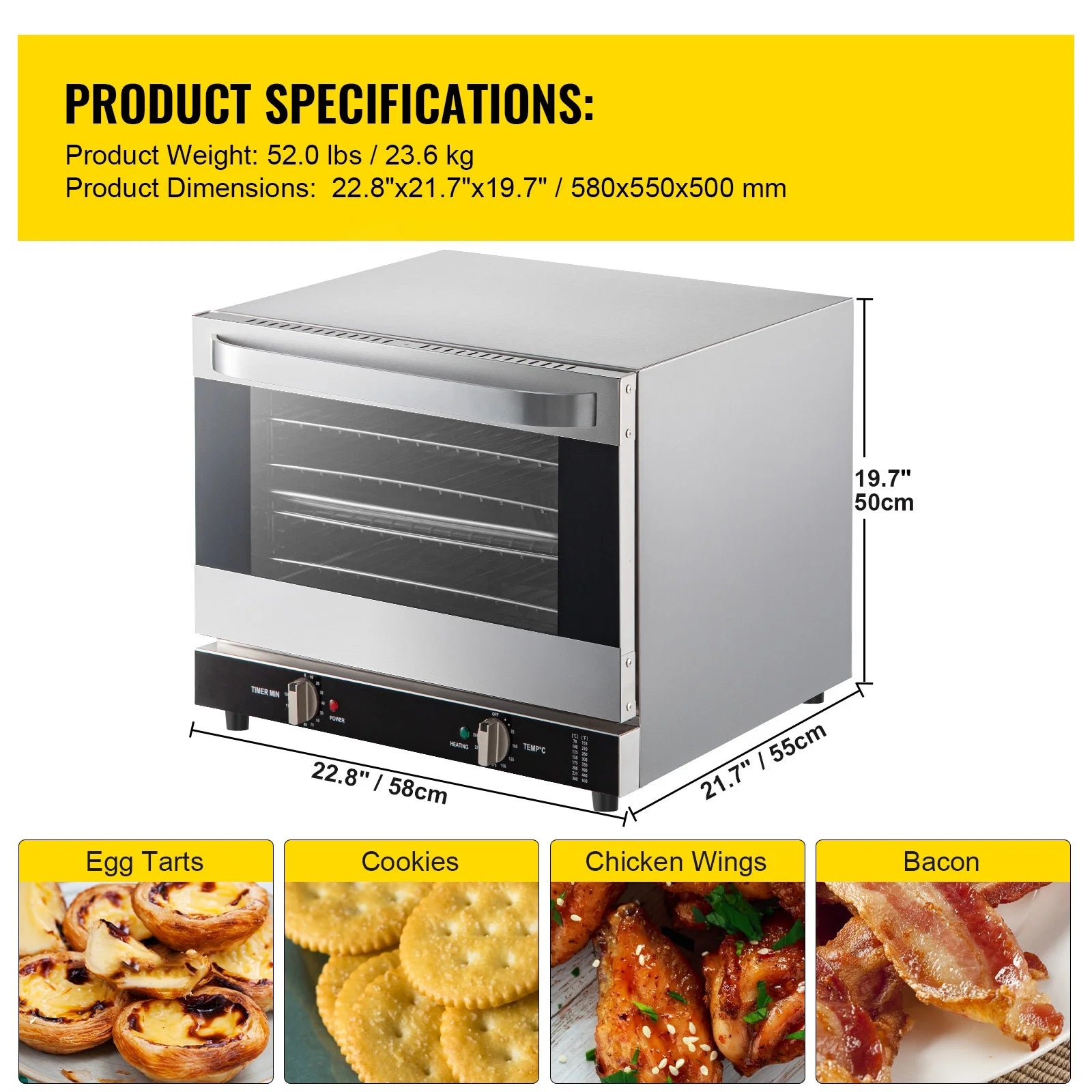 Commercial Convection Oven, 66L, 1800W, 4-Tier N262581